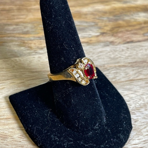 Vintage Deadstock 24KT Gold Filled Ring with Natural Tourmaline & Quartz Crystal - Picture 7 of 7